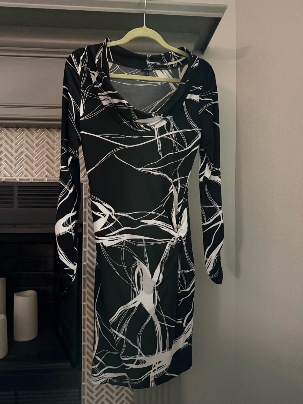 Maurices Black & White Long Sleeve Wrap-Style Dress